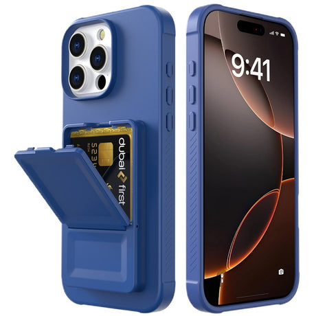 EIDERWOOD iPhone 16 Pro Max Flexible Plastic Case with Card Holder & Built-in Mirror - Blue