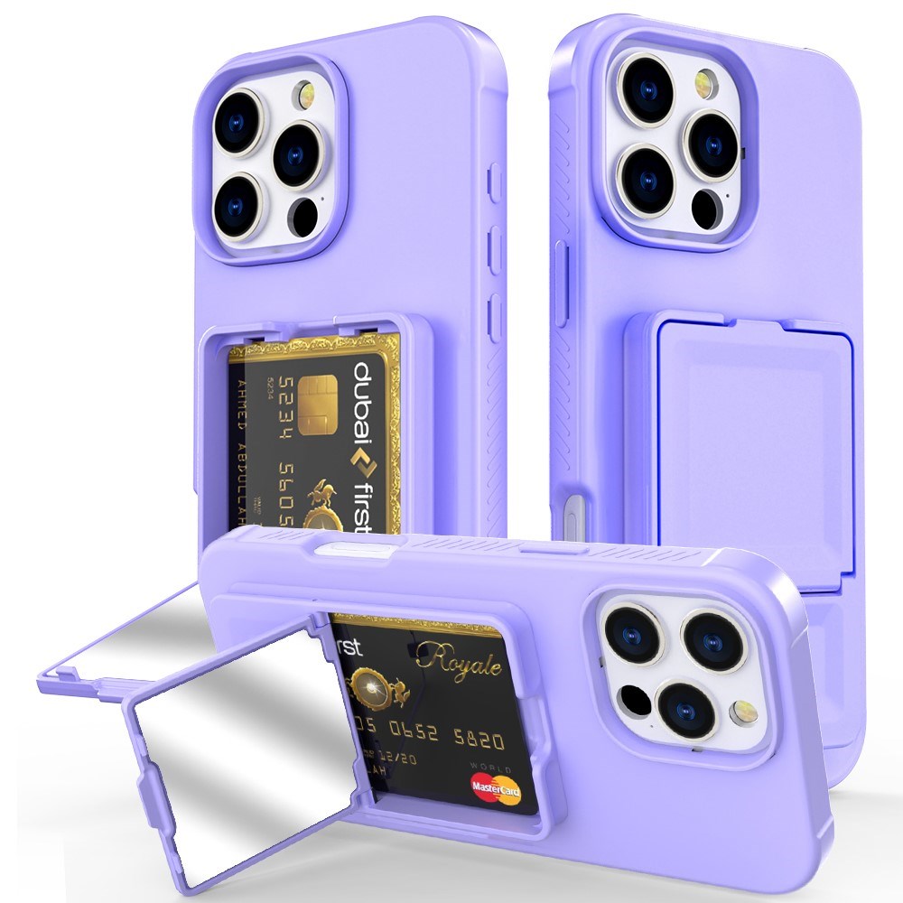 EIDERWOOD iPhone 16 Pro Max Flexible Plastic Case with Card Holder & Built-in Mirror - Purple