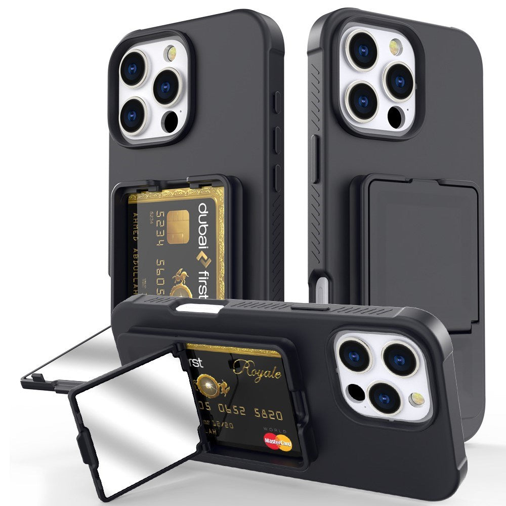 EIDERWOOD iPhone 16 Pro Max Flexible Plastic Case with Card Holder & Built-in Mirror - Black