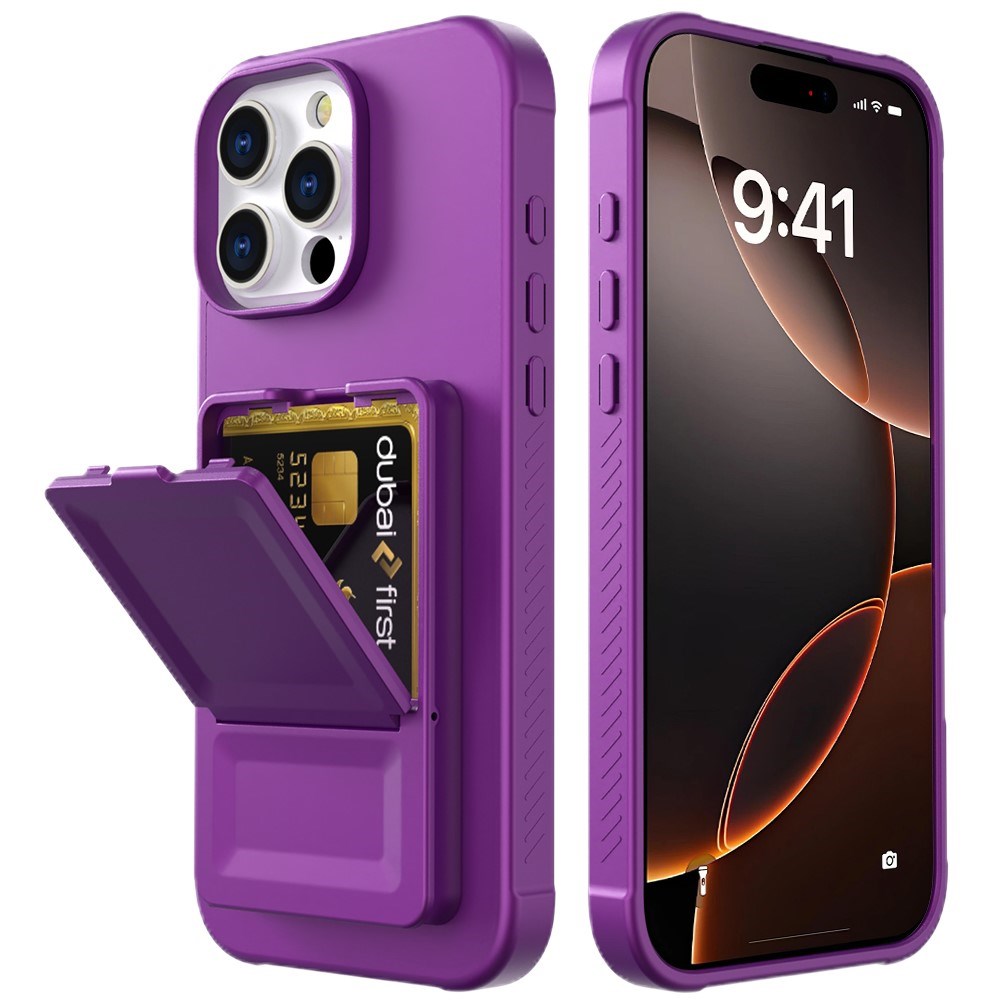 EIDERWOOD iPhone 16 Pro Flexible Plastic Case with Card Holder & Built-in Mirror - Dark Purple
