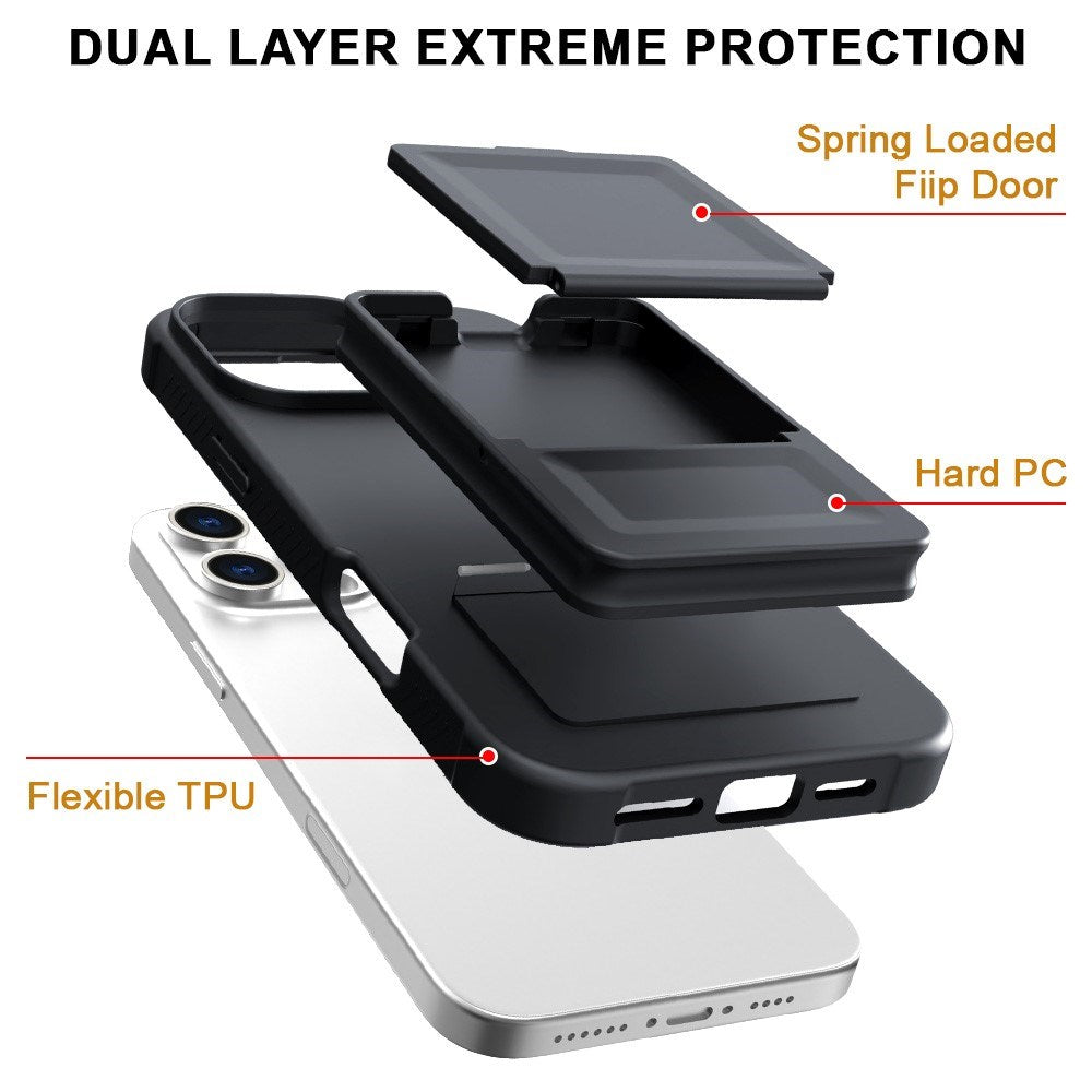 EIDERWOOD iPhone 16 Pro Flexible Plastic Case with Card Holder & Built-in Mirror - Black