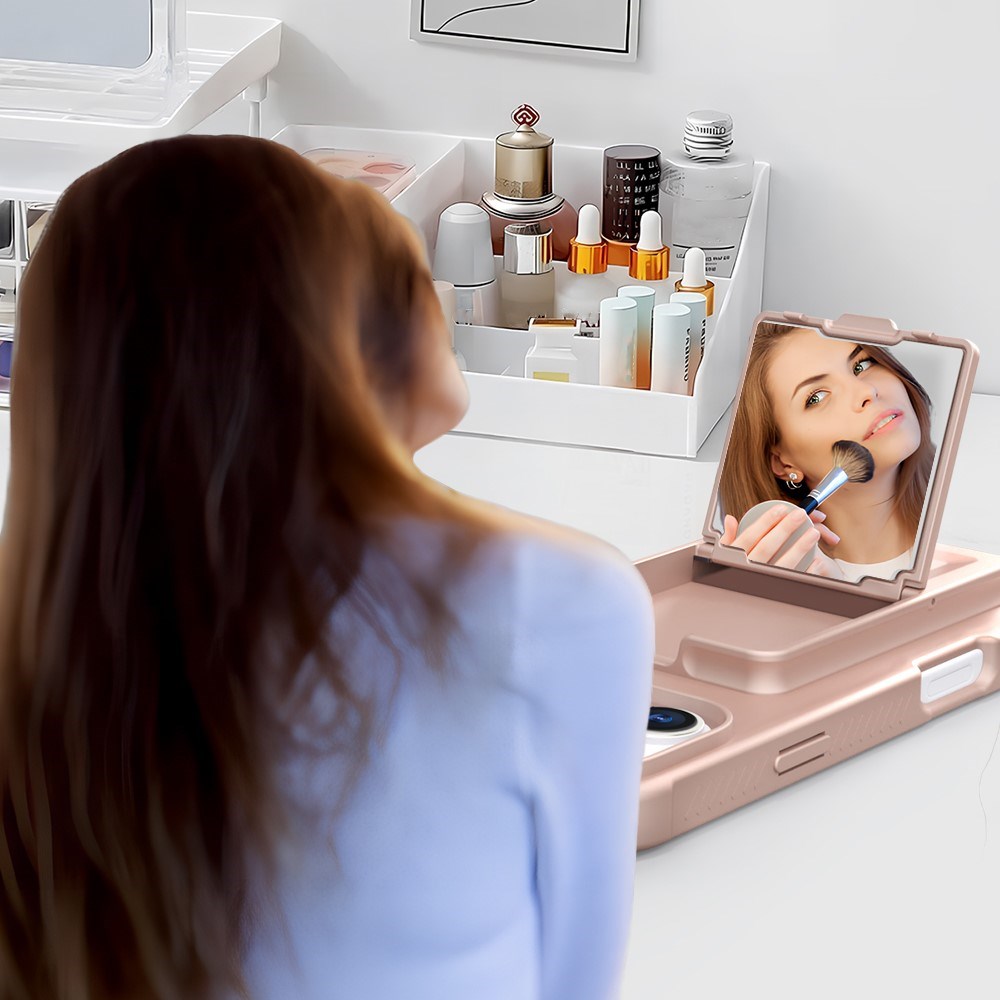 EIDERWOOD iPhone 16 Plus Flexible Plastic Case with Card Holder & Built-in Mirror - Rose Gold