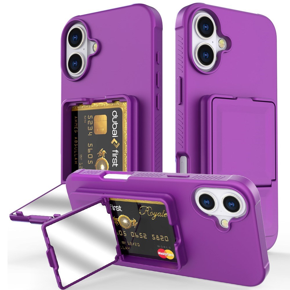 EIDERWOOD iPhone 16 Plus Flexible Plastic Case with Card Holder & Built-in Mirror - Dark Purple
