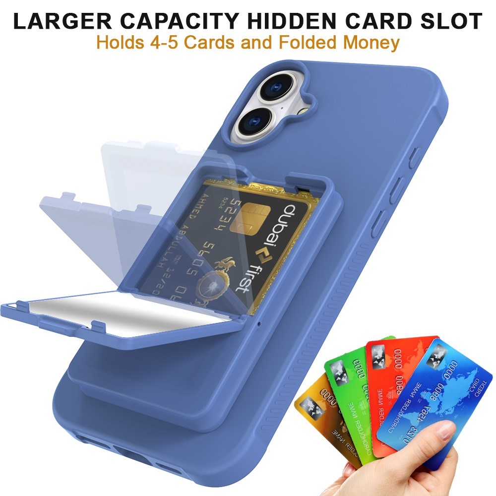 EIDERWOOD iPhone 16 Plus Flexible Plastic Case with Card Holder & Built-in Mirror - Blue