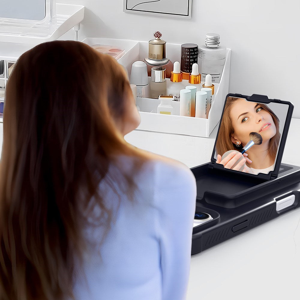 EIDERWOOD iPhone 16 Plus Flexible Plastic Case with Card Holder & Built-in Mirror - Black