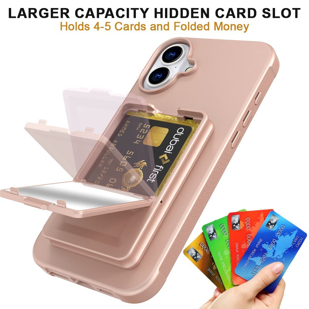 EIDERWOOD iPhone 16  Flexible Plastic Case with Card Holder & Built-in Mirror - Rose Gold