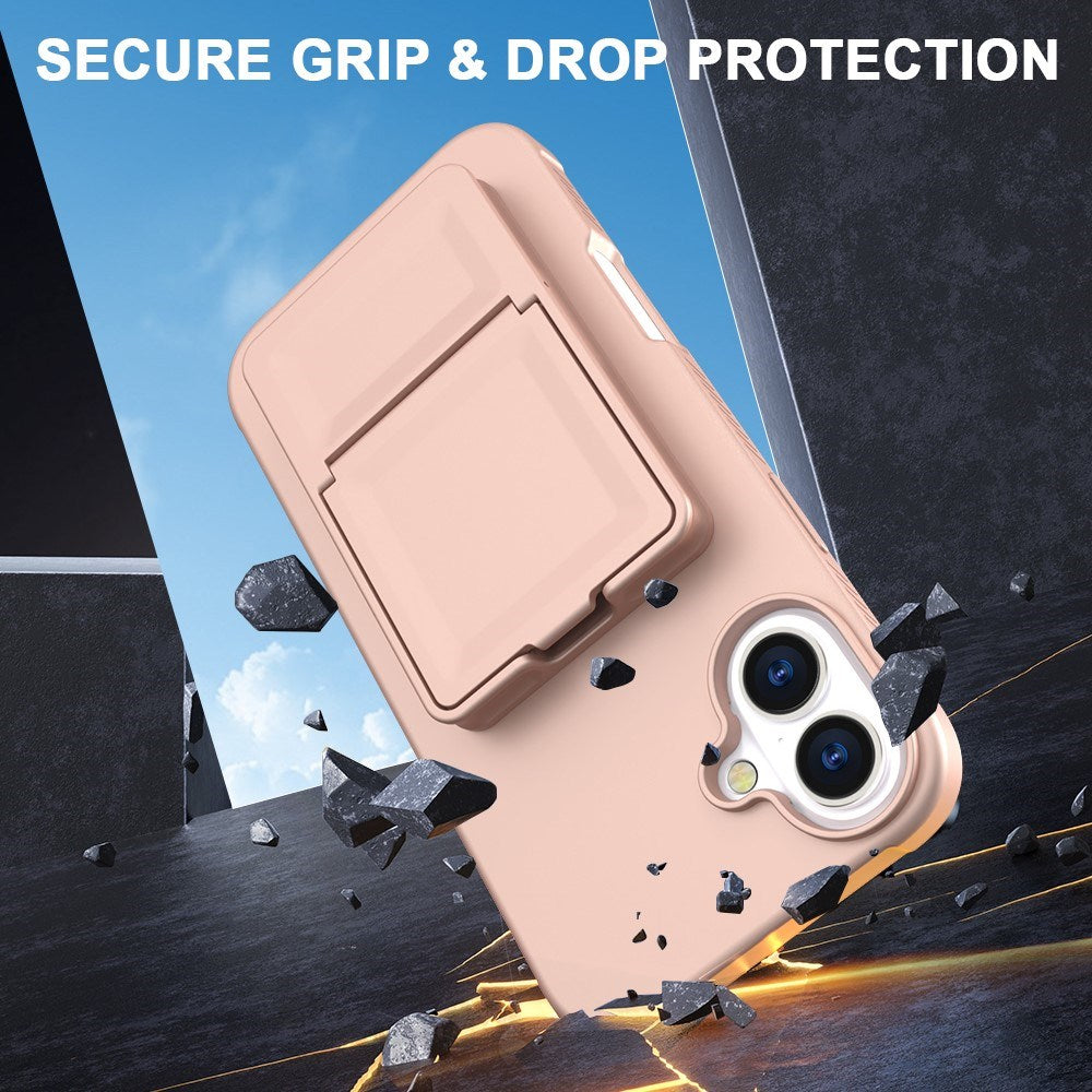 EIDERWOOD iPhone 16  Flexible Plastic Case with Card Holder & Built-in Mirror - Rose Gold