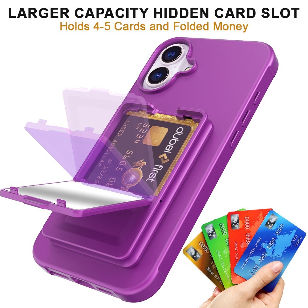 EIDERWOOD iPhone 16  Flexible Plastic Case with Card Holder & Built-in Mirror - Dark Purple