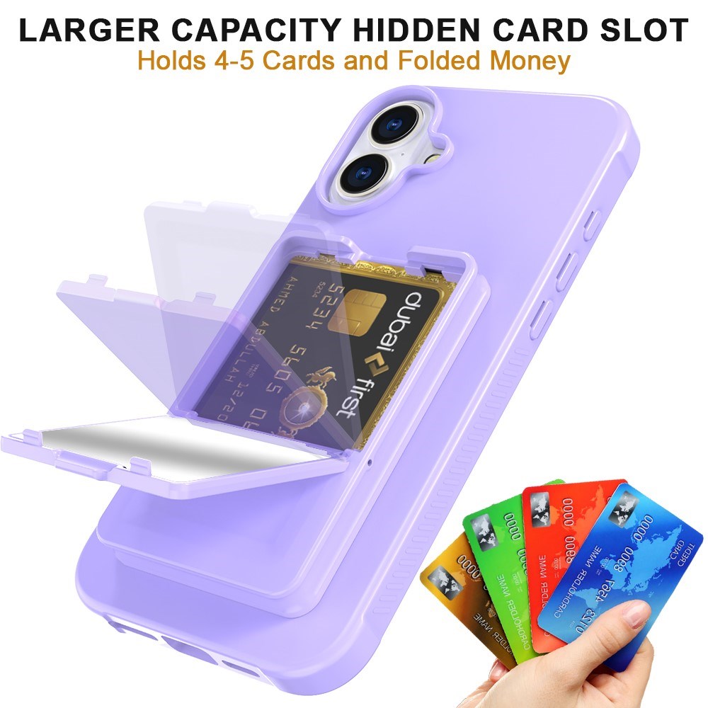 EIDERWOOD iPhone 16  Flexible Plastic Case with Card Holder & Built-in Mirror - Purple