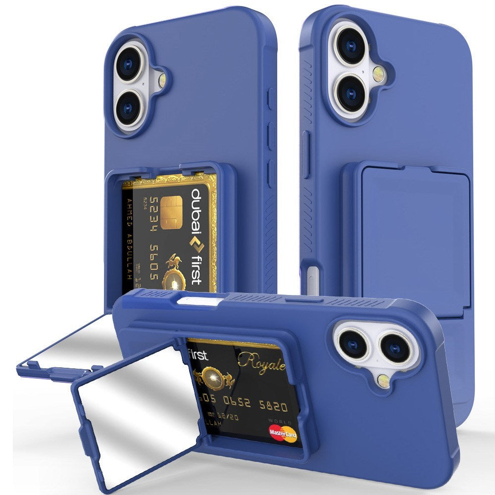 EIDERWOOD iPhone 16  Flexible Plastic Case with Card Holder & Built-in Mirror - Blue