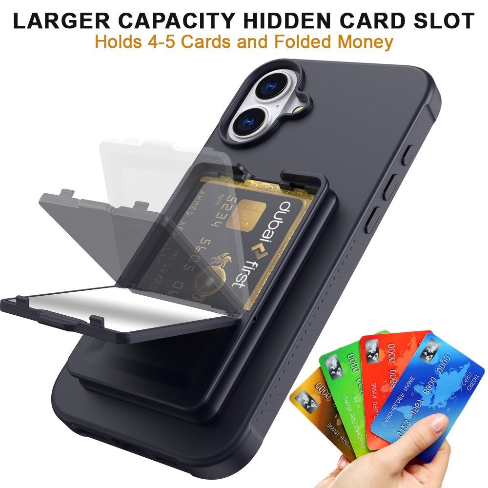 EIDERWOOD iPhone 16  Flexible Plastic Case with Card Holder & Built-in Mirror - Black