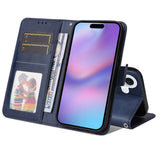 EIDERWOOD iPhone 17 Faux Leather Flip Case with Wallet & Strap - Blue