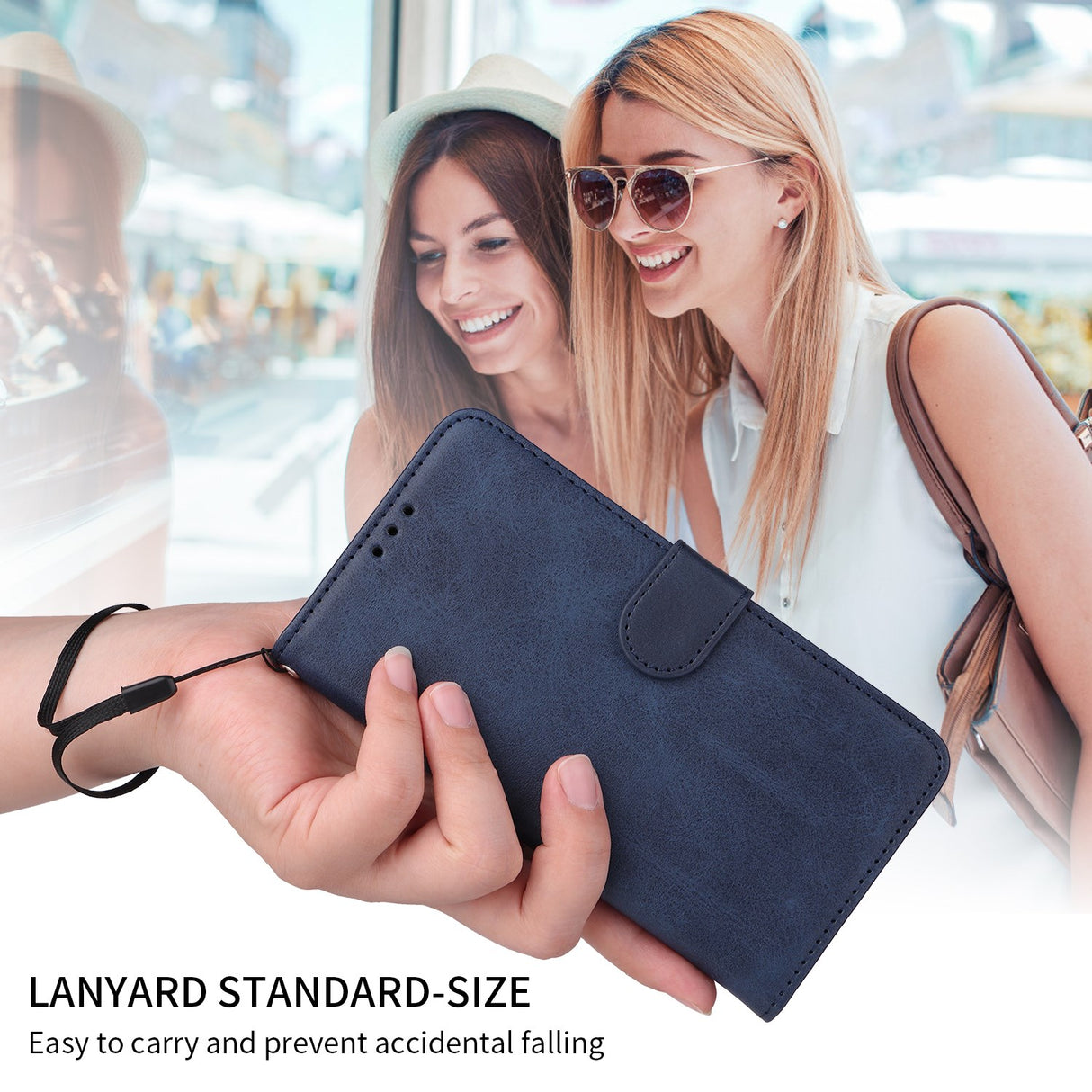 EIDERWOOD iPhone 17 Faux Leather Flip Case with Wallet & Strap - Blue