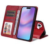 EIDERWOOD iPhone 17 Faux Leather Flip Case with Wallet & Strap - Red