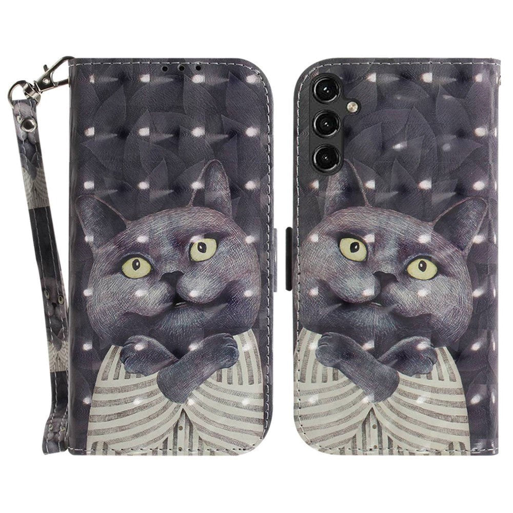 Samsung Galaxy A14 (5G) Leather Flip Case - Black Cat