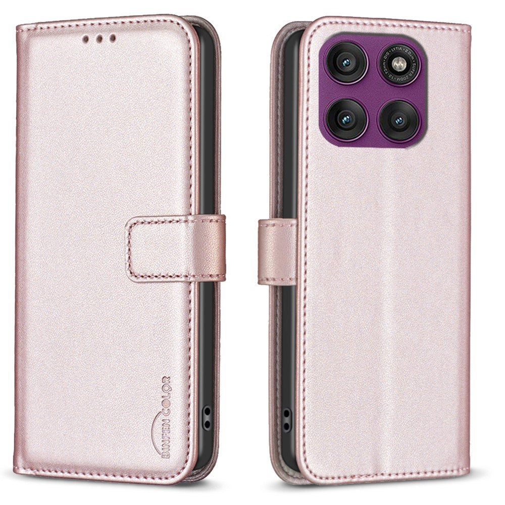 Motorola Edge 60 Pro BINFEN Faux Leather Flip Case with Card Holder & Stand Function - Rose Gold