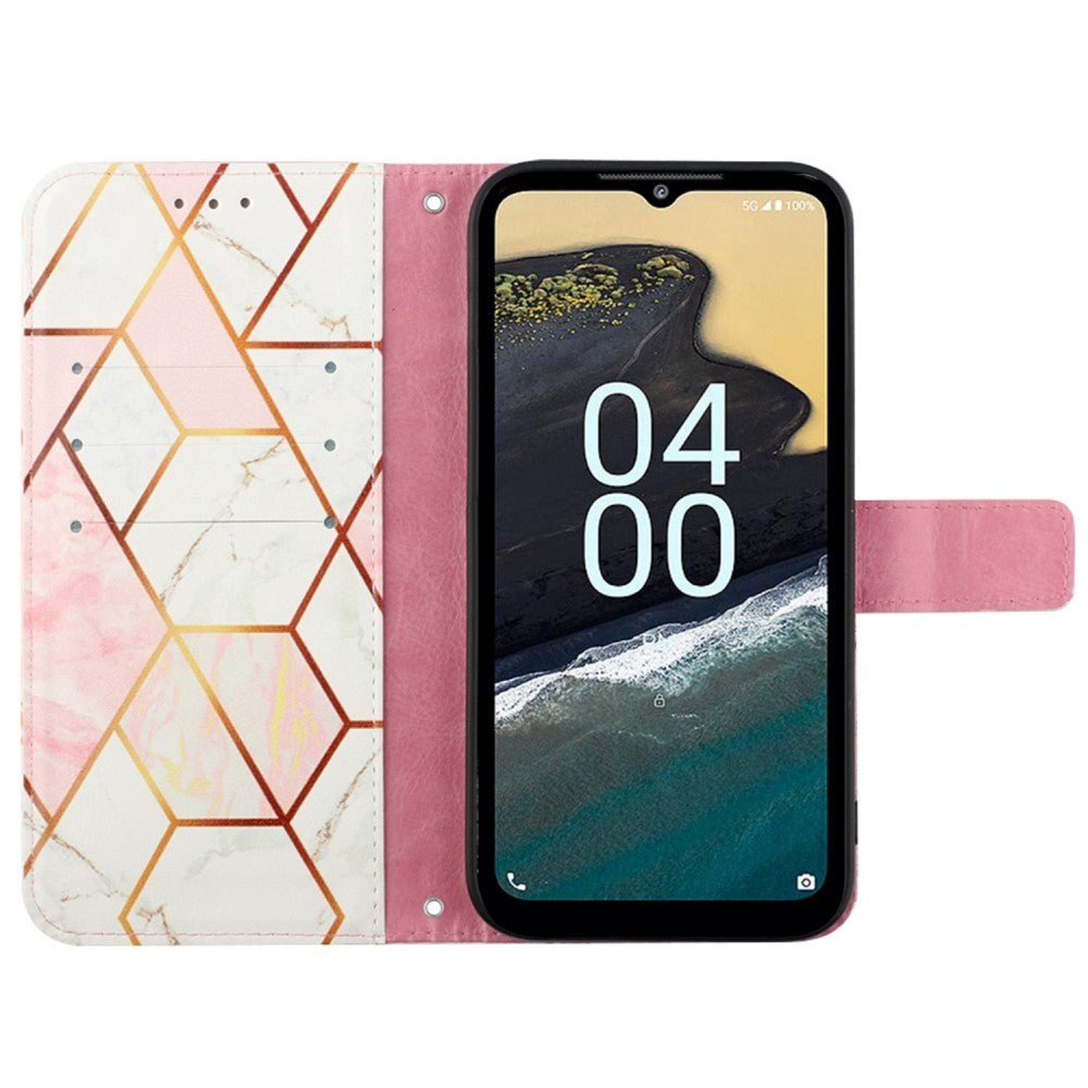 Nokia G60 Soft Leather Wallet Case - Marble - Pink / White