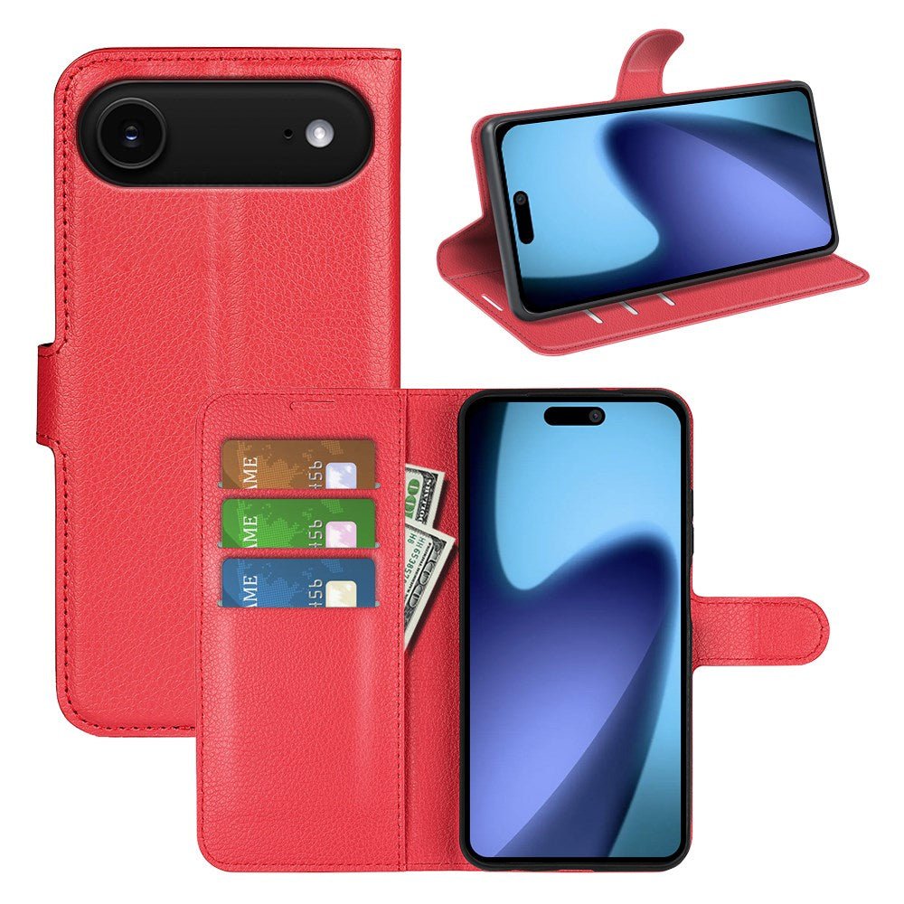 EIDERWOOD iPhone Air Litchi Flip Case with Built-in Card Holder & Stand Function - Red