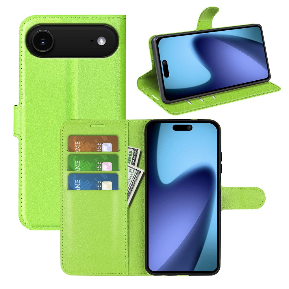 EIDERWOOD iPhone Air Litchi Flip Case with Built-in Card Holder & Stand Function - Green