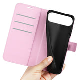 EIDERWOOD iPhone Air Litchi Flip Case with Built-in Card Holder & Stand Function - Pink