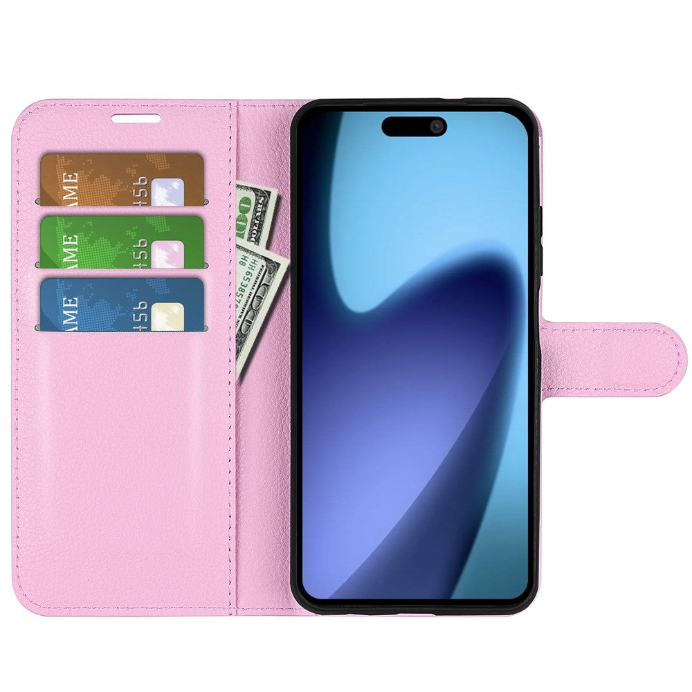 EIDERWOOD iPhone Air Litchi Flip Case with Built-in Card Holder & Stand Function - Pink