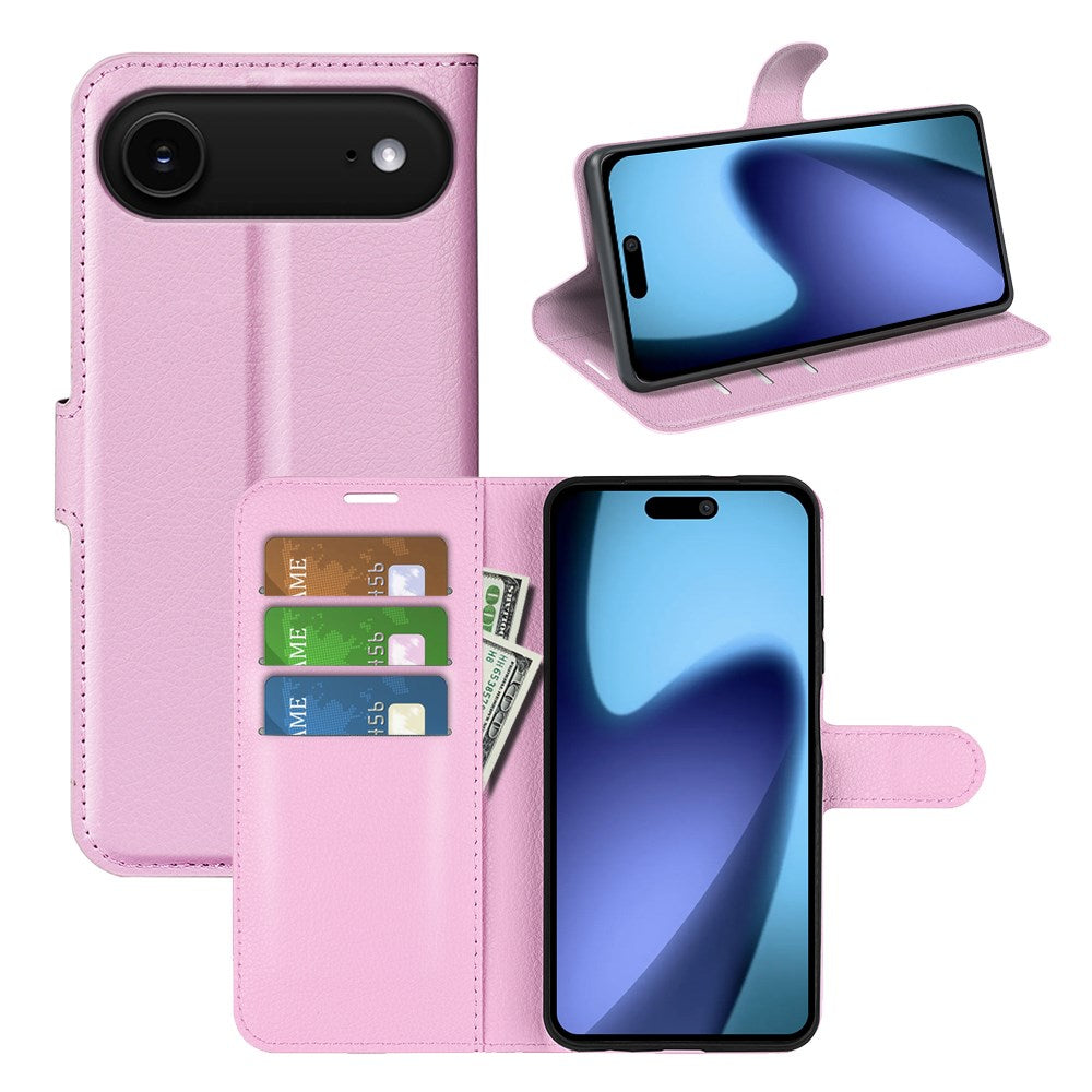 EIDERWOOD iPhone Air Litchi Flip Case with Built-in Card Holder & Stand Function - Pink