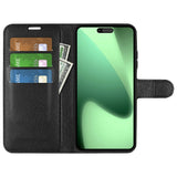 EIDERWOOD iPhone 17 Pro Litchi Flip Case with Built-in Card Holder & Stand Function - Black