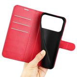 EIDERWOOD iPhone 17 Pro Litchi Flip Case with Built-in Card Holder & Stand Function - Red
