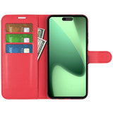 EIDERWOOD iPhone 17 Pro Litchi Flip Case with Built-in Card Holder & Stand Function - Red