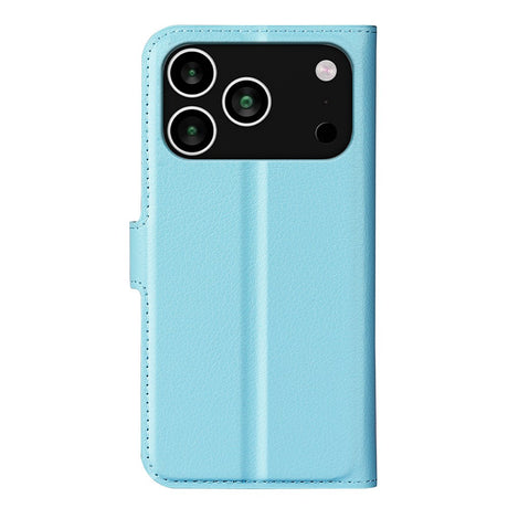 EIDERWOOD iPhone 17 Pro Litchi Flip Case with Built-in Card Holder & Stand Function - Blue