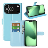 EIDERWOOD iPhone 17 Pro Litchi Flip Case with Built-in Card Holder & Stand Function - Blue