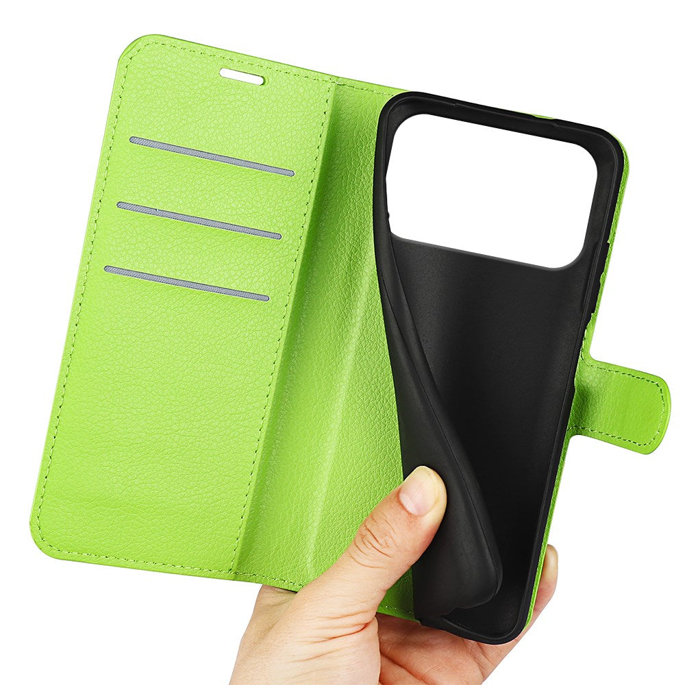 EIDERWOOD iPhone 17 Pro Litchi Flip Case with Built-in Card Holder & Stand Function - Green