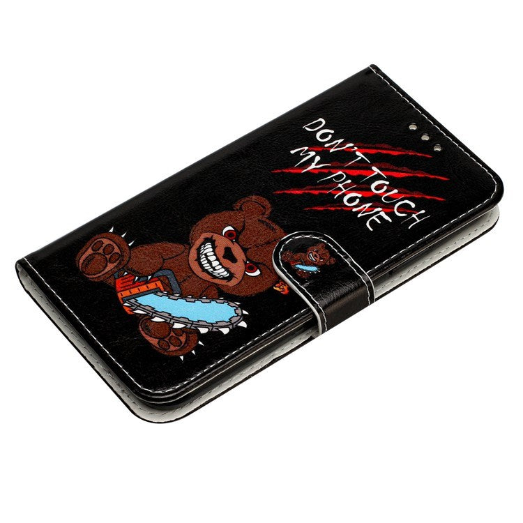 EIDERWOOD iPhone 17 Faux Leather Case with Wallet & Strap - "Don't Touch My Phone" Bear