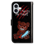 EIDERWOOD iPhone 17 Faux Leather Case with Wallet & Strap - "Don't Touch My Phone" Bear