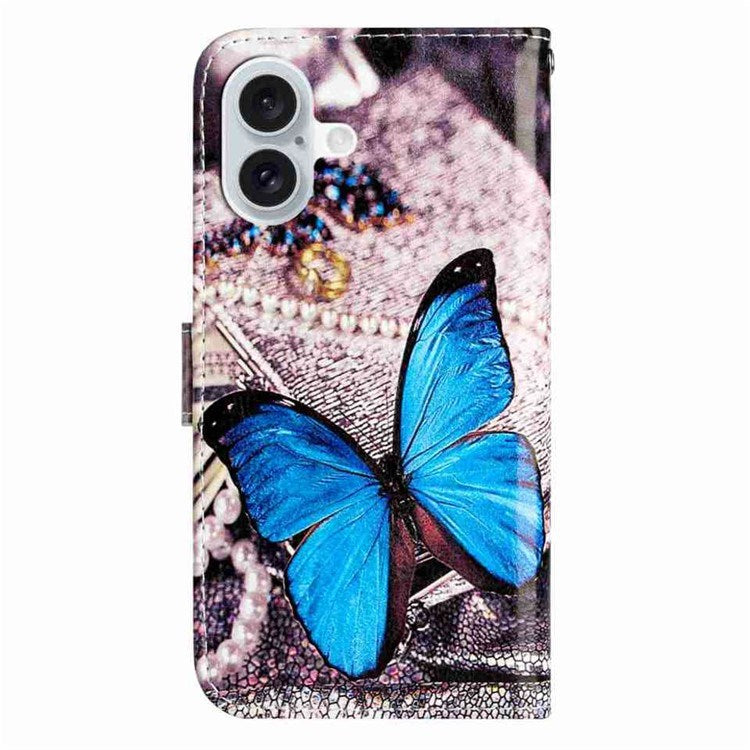 EIDERWOOD iPhone 17 Faux Leather Case with Wallet & Strap - Blue Butterfly