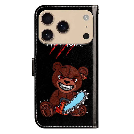 EIDERWOOD iPhone 17 Pro Max Faux Leather Case with Wallet & Strap - "Don't Touch My Phone" Bear