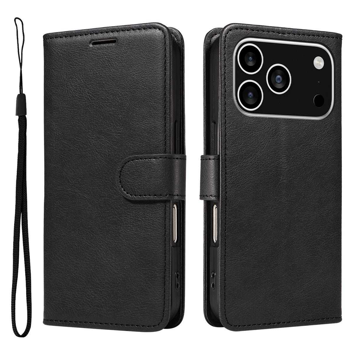 EIDERWOOD iPhone 17 Pro Faux Leather Case with Wallet & Strap - Black