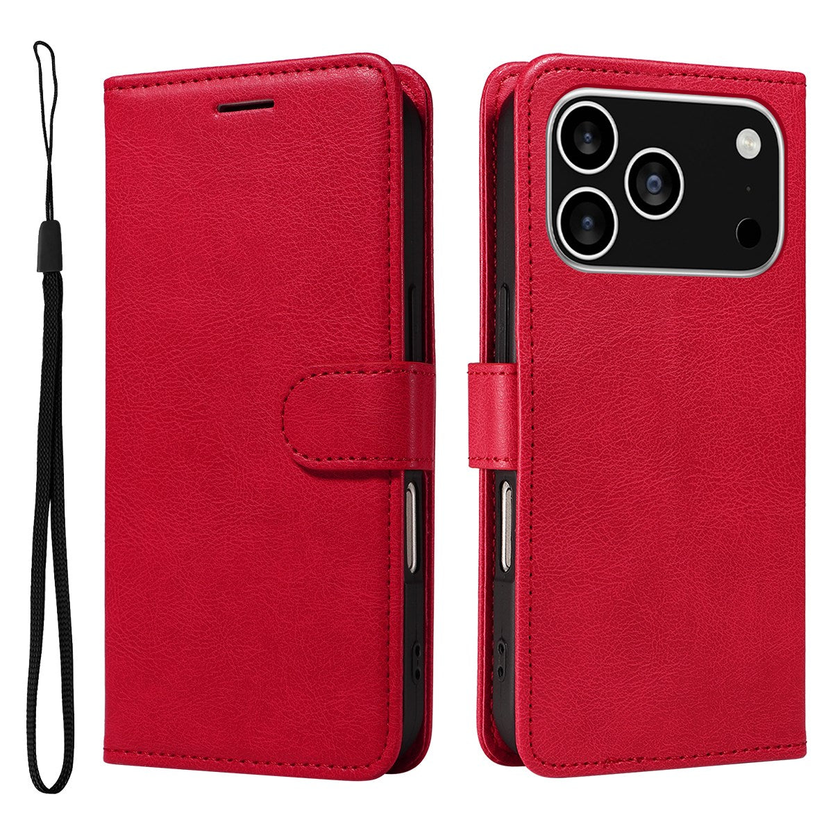 EIDERWOOD iPhone 17 Pro Faux Leather Case with Wallet & Strap - Red