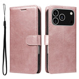 EIDERWOOD iPhone 17 Pro Faux Leather Case with Wallet & Strap - Rose Gold
