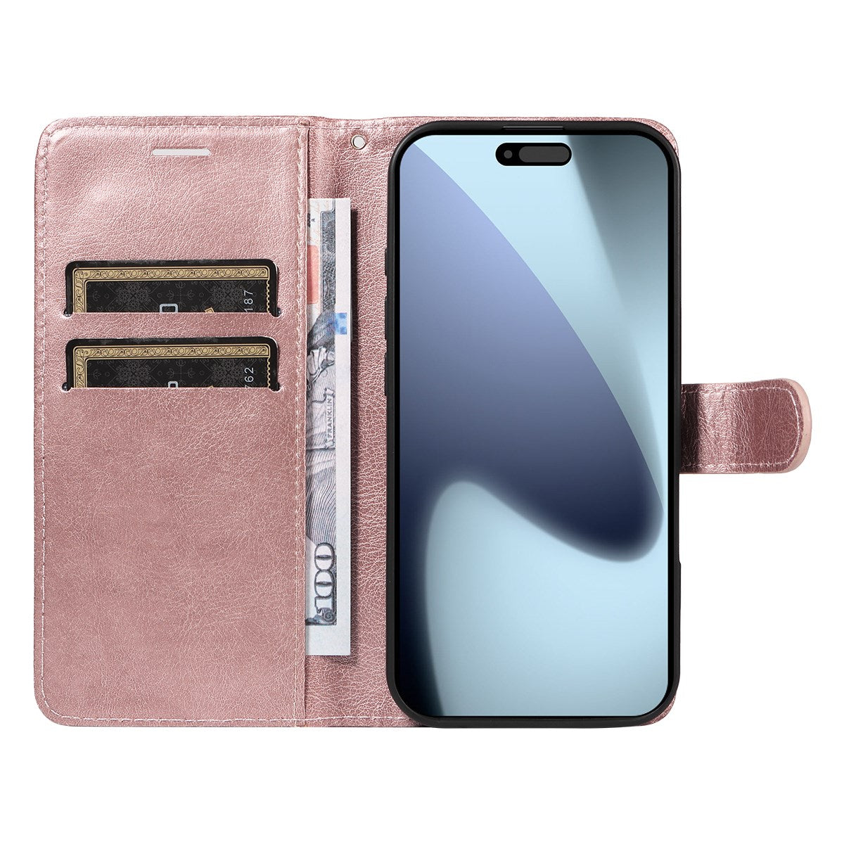 EIDERWOOD iPhone 17 Pro Faux Leather Case with Wallet & Strap - Rose Gold