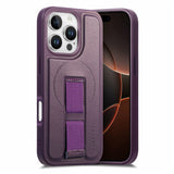iPhone 16 Pro Hard Plastic Case with Faux Leather Back & Finger Strap - MagSafe Compatible - Purple