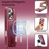 iPhone 16 Pro Hard Plastic Case with Faux Leather Back & Finger Strap - MagSafe Compatible - Red