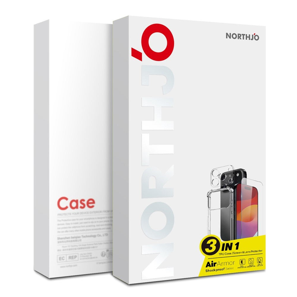 NORTHJO iPhone Air 3-in-1 Protection Set with Shock-Absorbing Flexible Plastic Case / Tempered Screen Protector Glass / Camera Lens Protector Glass - Transparent
