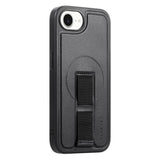 iPhone 16e Hard Plastic Case with Faux Leather Back & Finger Strap - MagSafe Compatible - Black