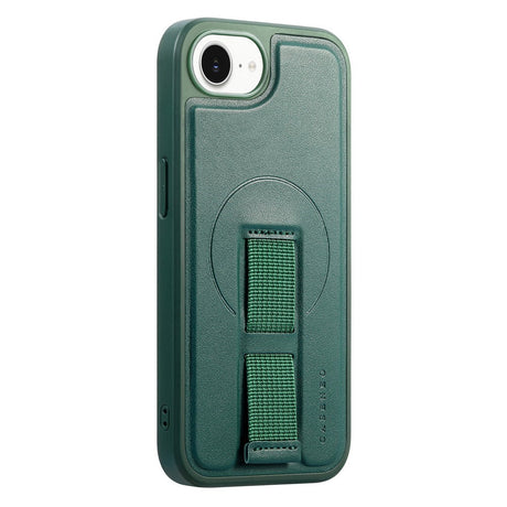 iPhone 16e Hard Plastic Case with Faux Leather Back & Finger Strap - MagSafe Compatible - Green