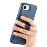 iPhone 16e Hard Plastic Case with Faux Leather Back & Finger Strap - MagSafe Compatible - Blue