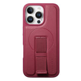 iPhone 13 Pro Hard Plastic Case with Faux Leather Back & Finger Strap - MagSafe Compatible - Red