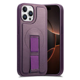 iPhone 12 / 12 Pro Hard Plastic Case with Faux Leather Back & Finger Strap - MagSafe Compatible - Purple