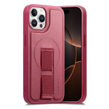 iPhone 12 / 12 Pro Hard Plastic Case with Faux Leather Back & Finger Strap - MagSafe Compatible - Red