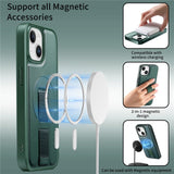 iPhone 15 Hard Plastic Case with Faux Leather Back & Finger Strap - MagSafe Compatible - Green